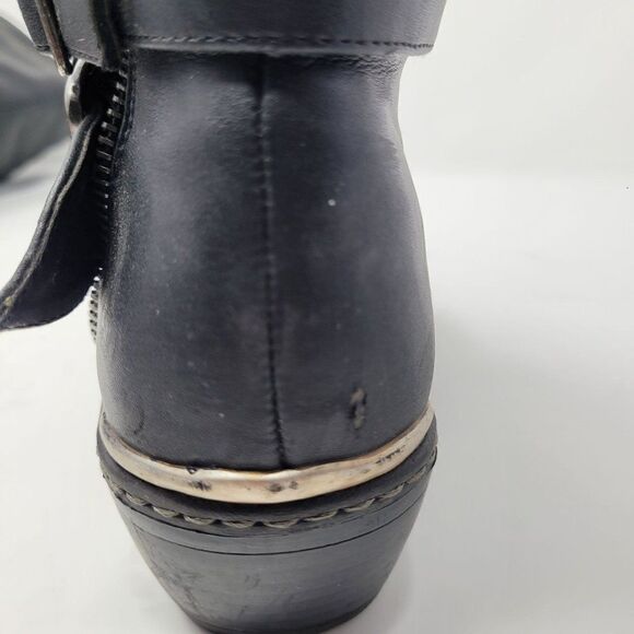 Rieker‎ Vegan Leather Black Knee High Zip Up Boots 40 Belted Buckle Quilted - Picture 11 of 12